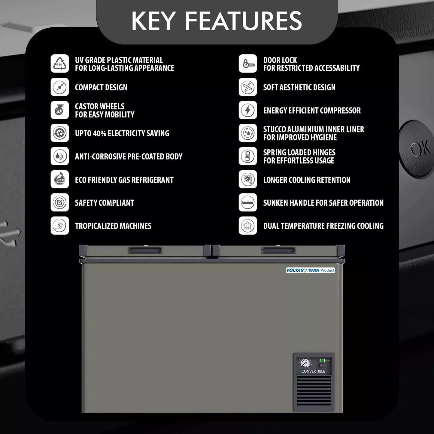 Voltas Double Door Deep Freezer 320 Liters, Convertible, GREY (CVF320DA4-P)