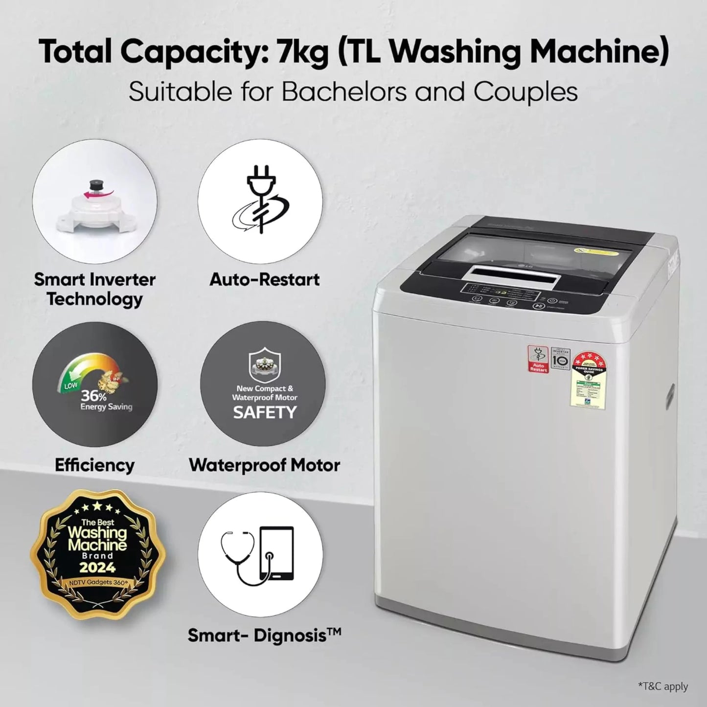 LG 7 Kg 5 Star Fully Automatic Top Loading Washing Machine with waterproof motor