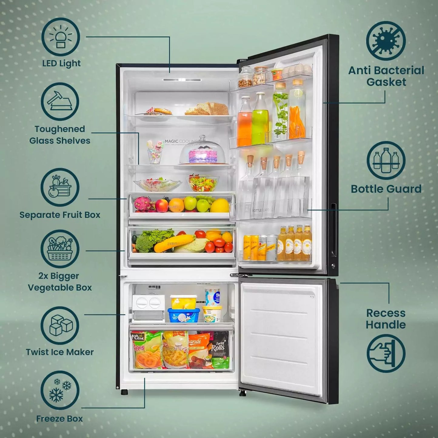 Haier 445 L, 2 Star, Double Door Refrigerator with recess handle
