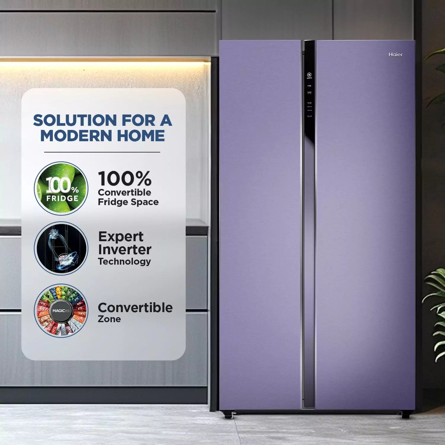 Haier 596L, 3-Star Side by Side Refrigerator with Convertible Zone