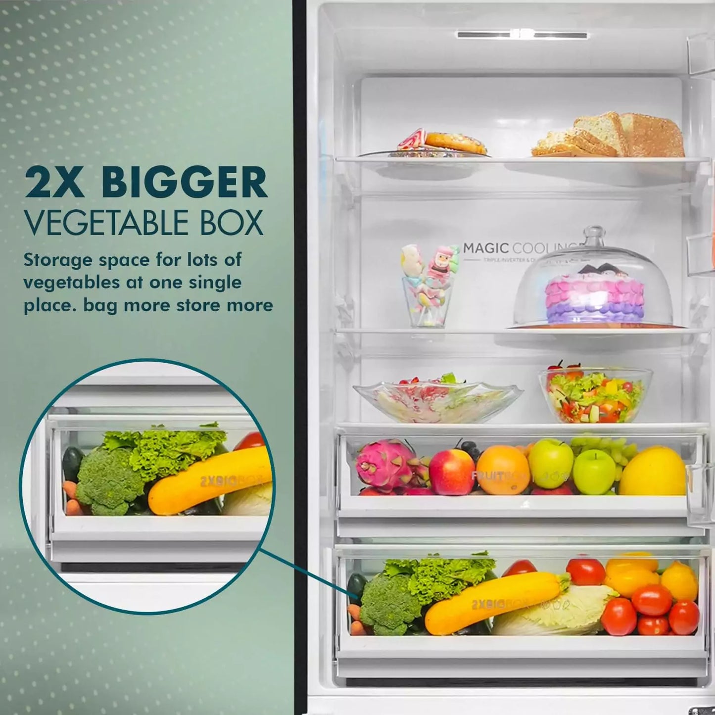 Haier 445 L, 2 Star, Double Door Refrigerator with 2x bigger vegetable box