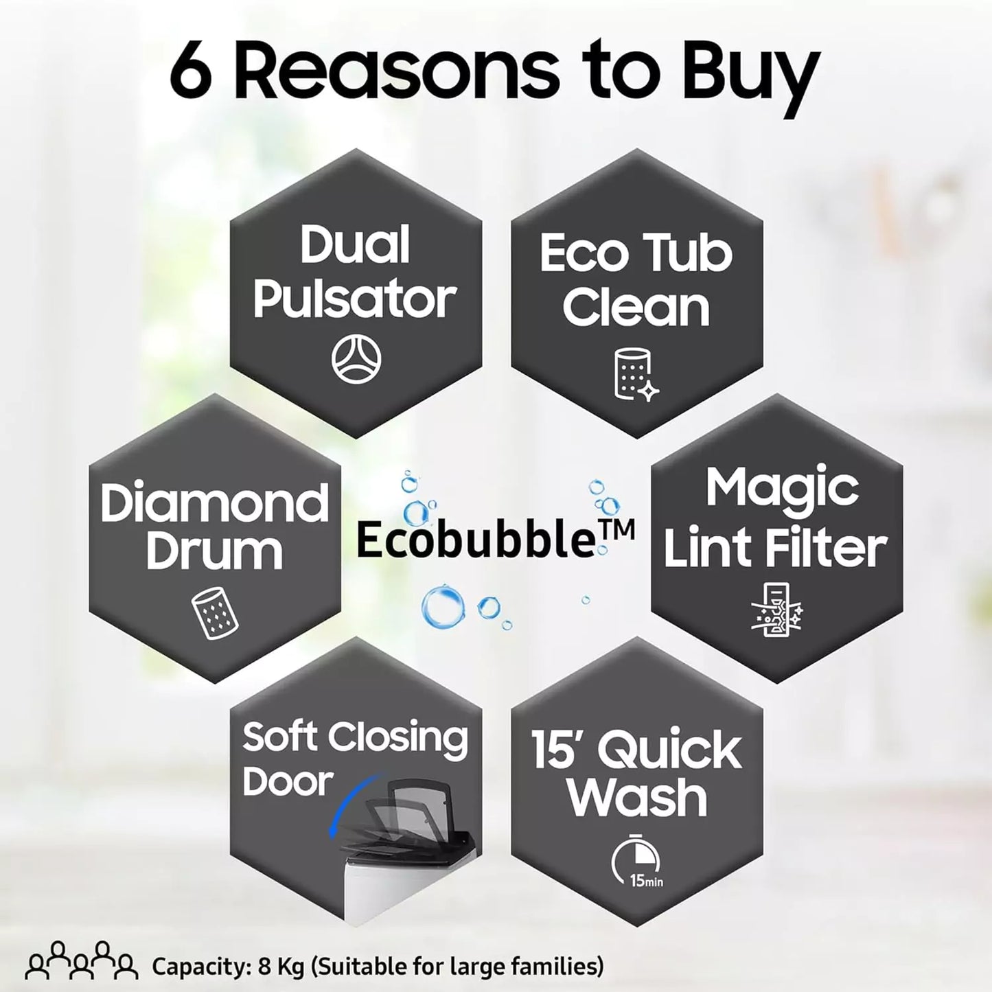 Samsung 8 kg, 5 star Fully-Automatic Top Load Washing Machine With 6 Reasons to Buy