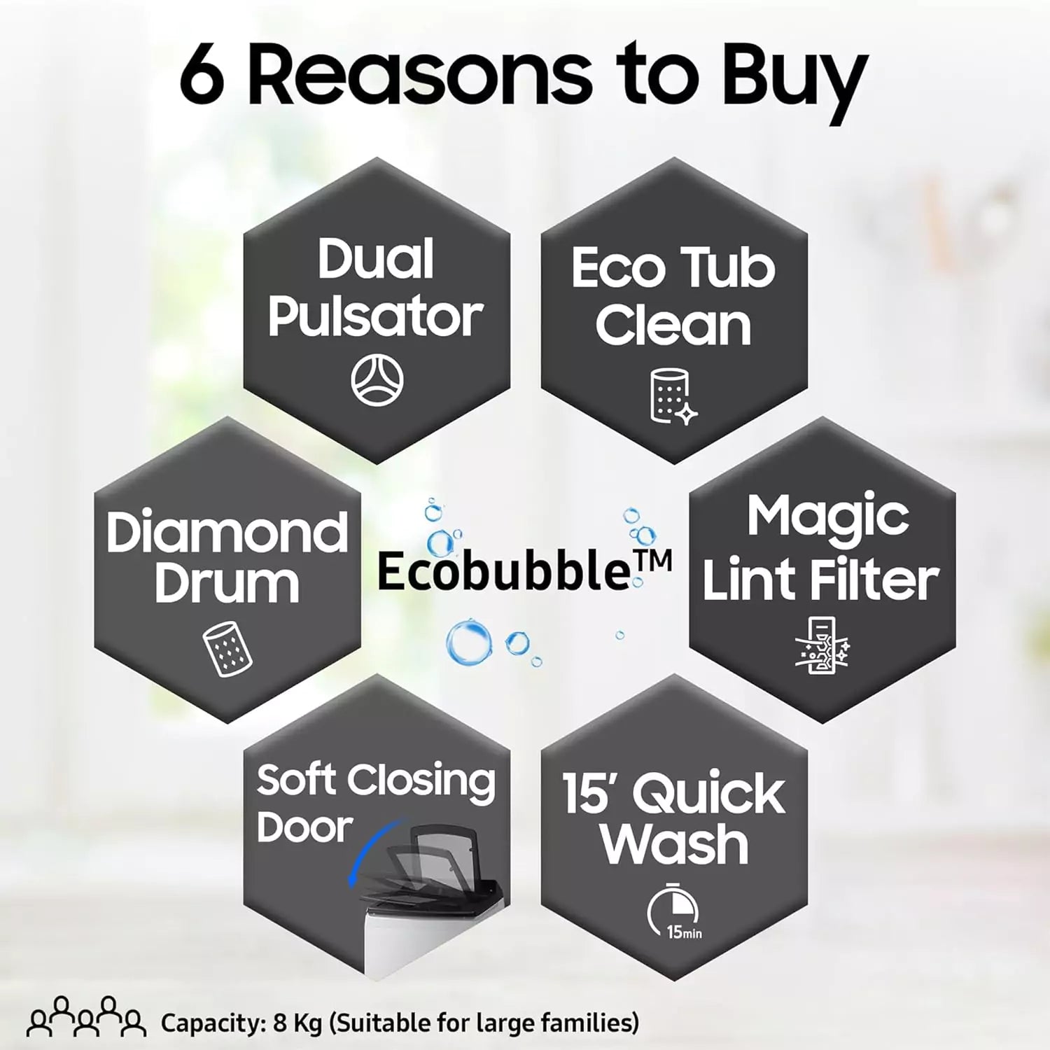 Samsung 8 kg, 5 star Fully-Automatic Top Load Washing Machine With 6 Reasons to Buy