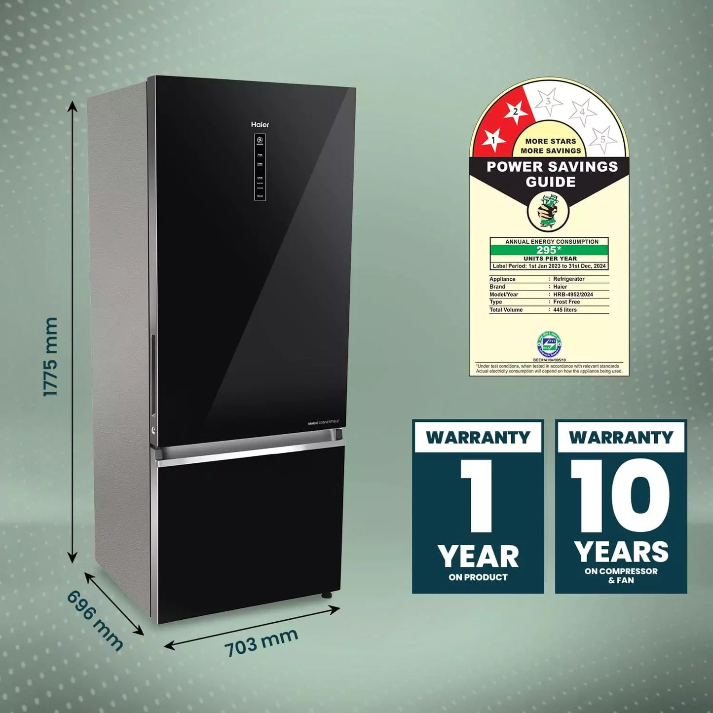 Haier 445 L, 2 Star, Double Door Refrigerator with 2 star