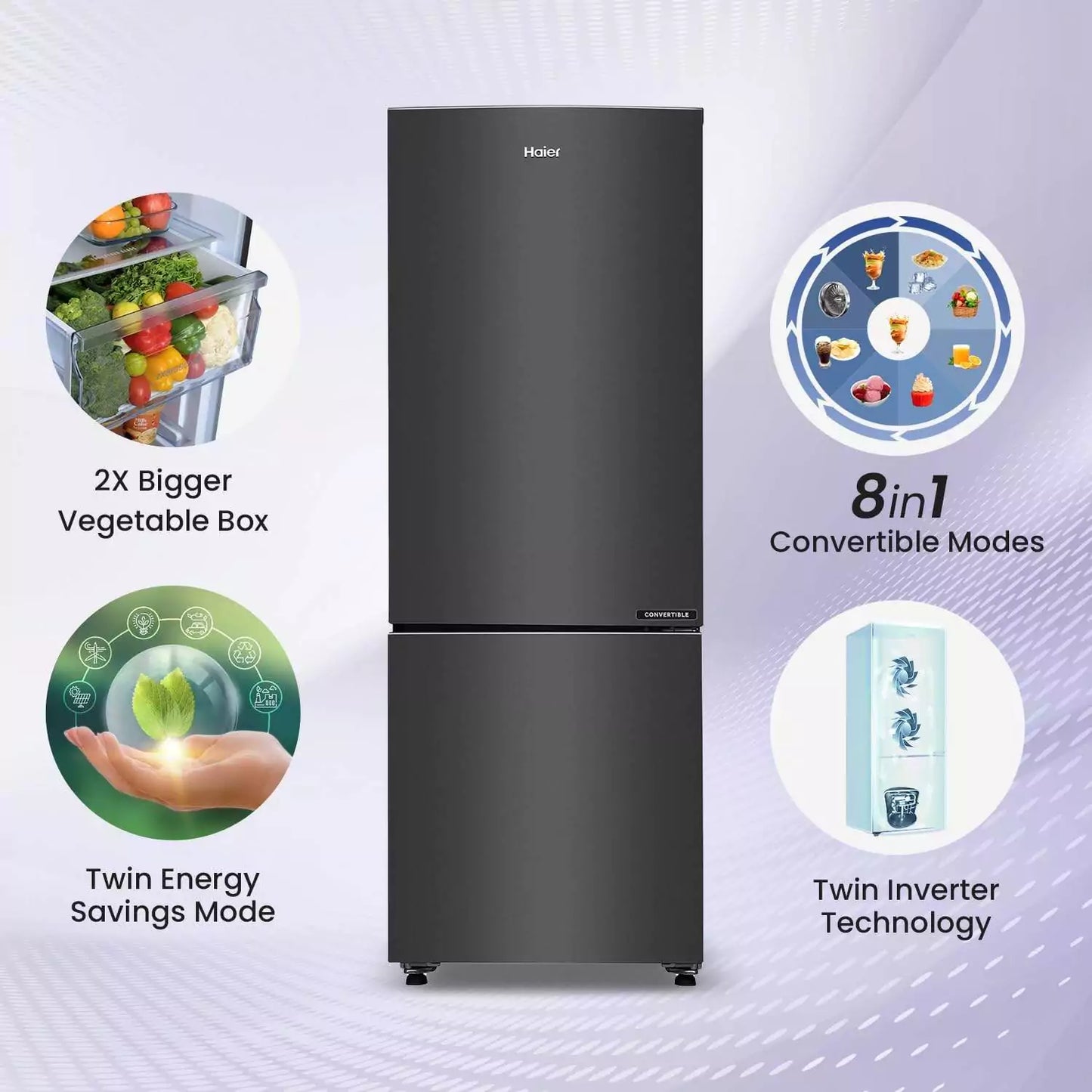 Haier 237 L, 2 Star Double Door Bottom Mount Refrigerator (HRB-2872BGB-P)