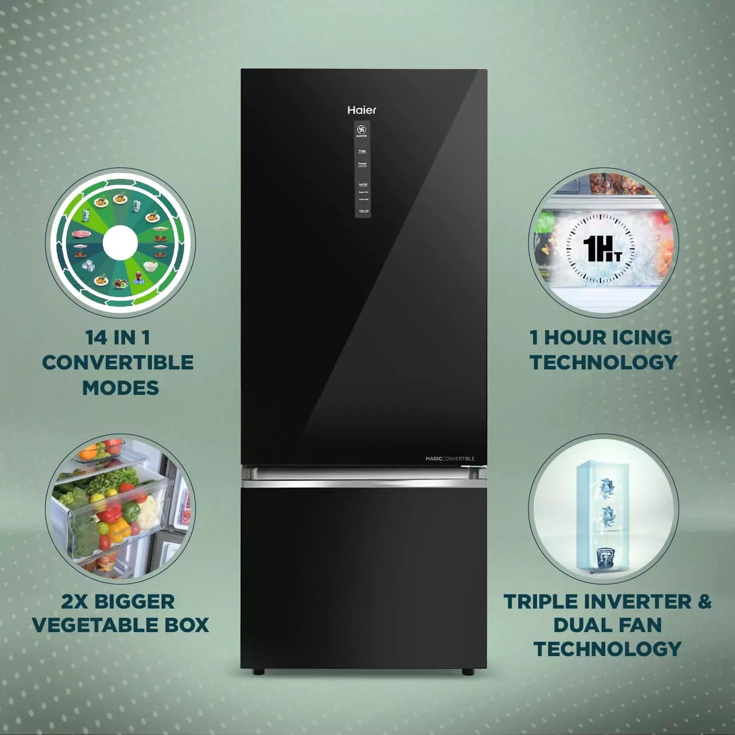 Haier 445 L, 2 Star, Double Door Refrigerator with tripal inverter