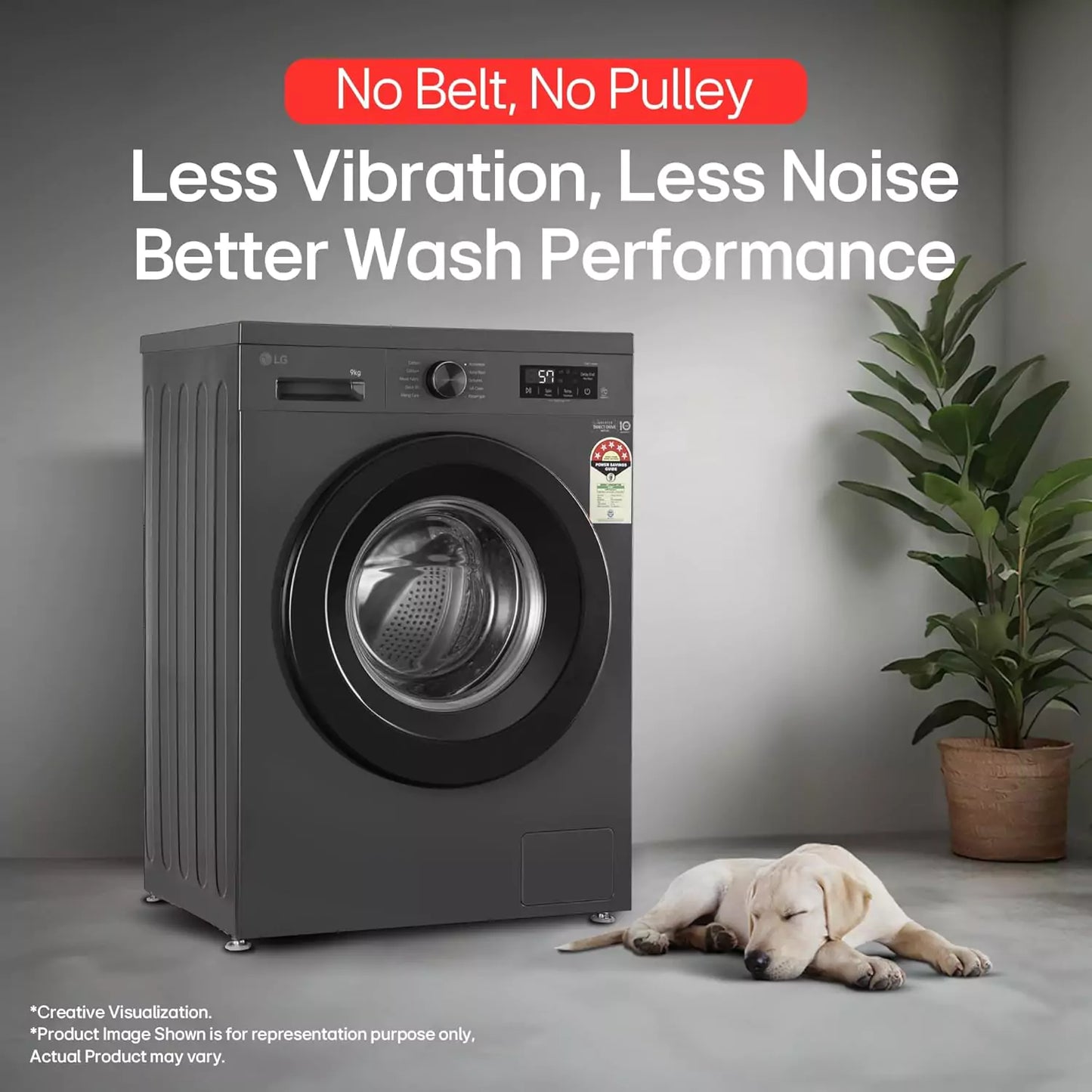 LG 9 Kg, 5 Star Fully-Automatic Front Load With No Belt , No Pulley