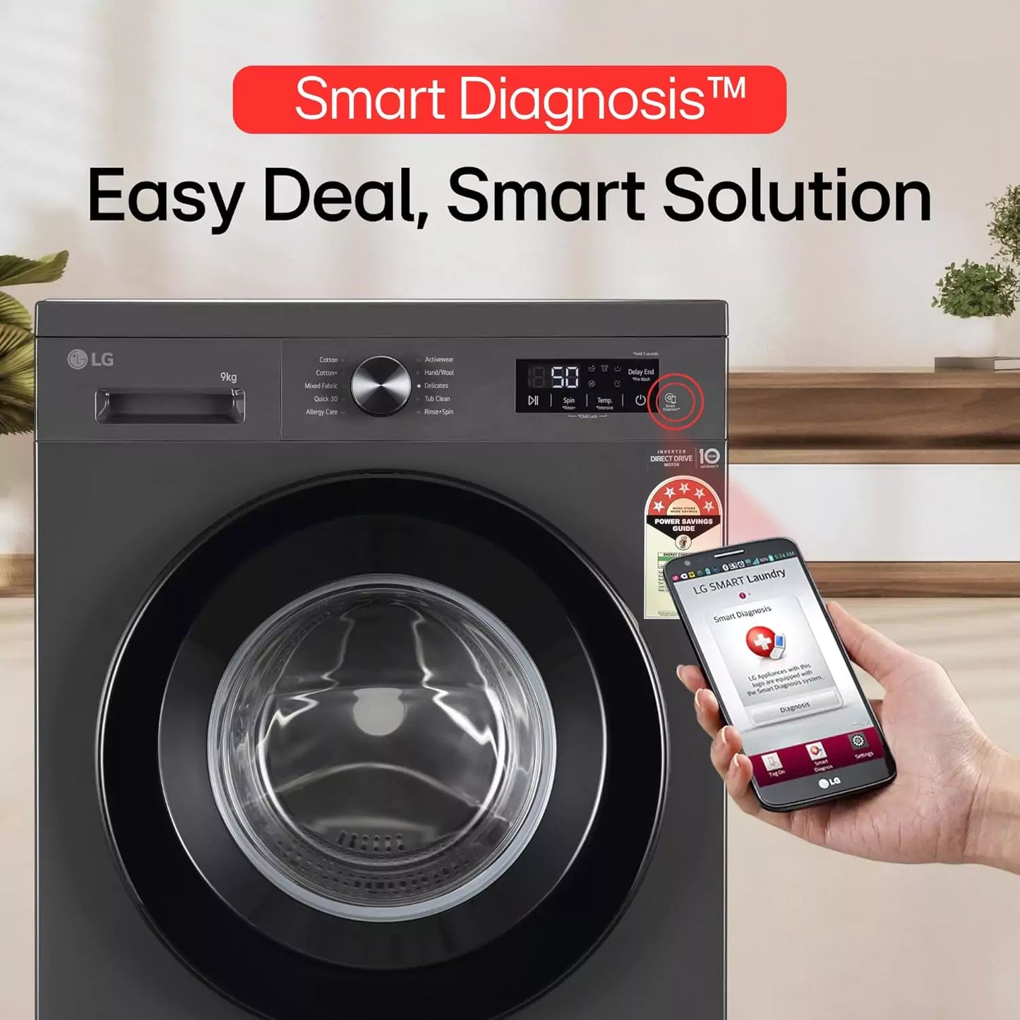 LG 9 Kg, 5 Star Fully-Automatic Front Load With Smart Diagnosis