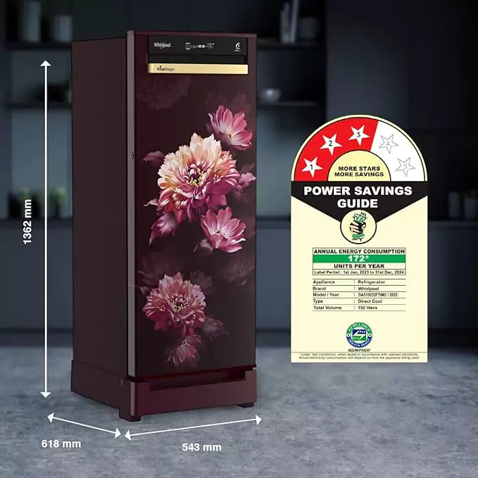 Whirlpool 192 L 3 Star VMPRO Inverter Direct-Cool Single Door Refrigerator (Wine Dafne - 73129)