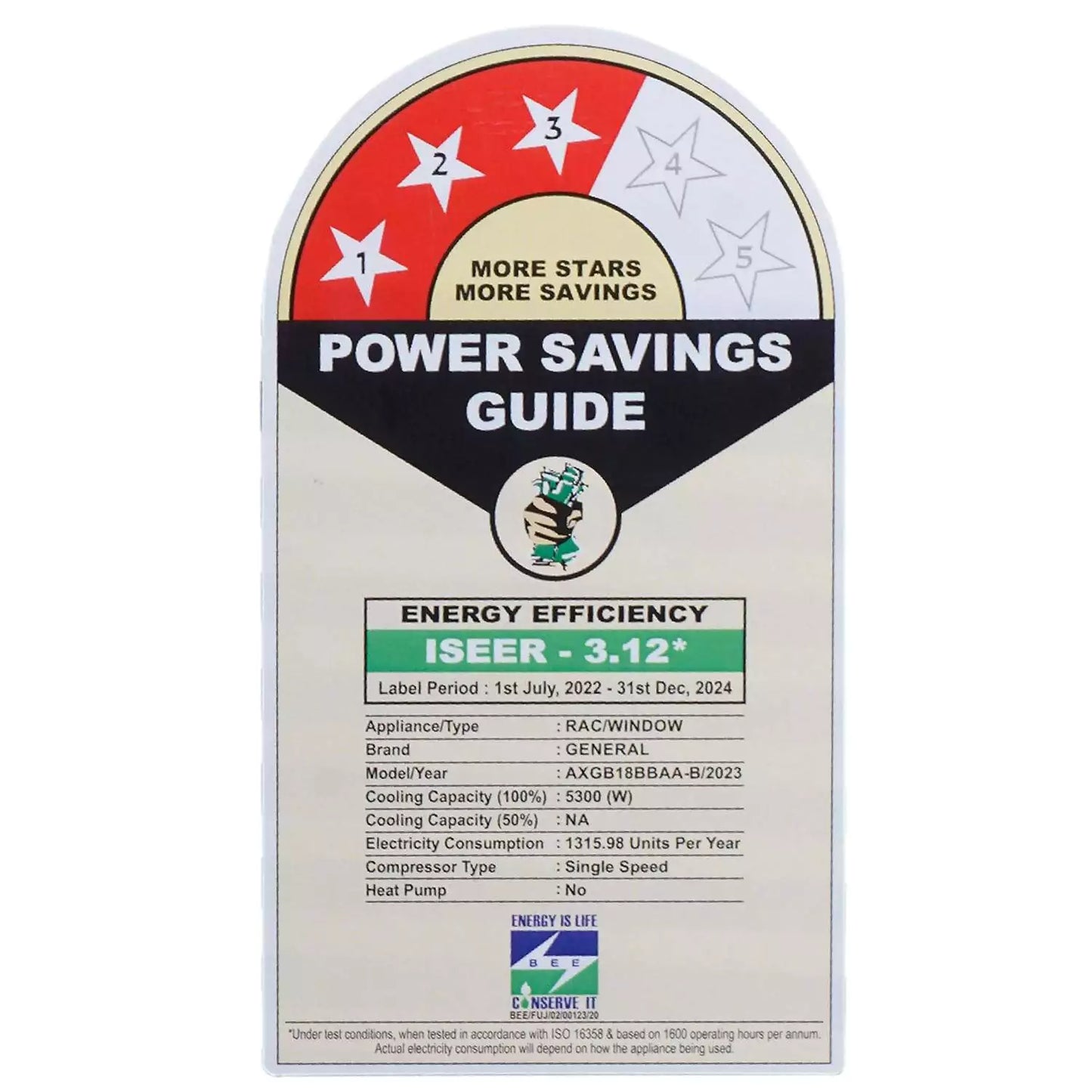 O-general BBAA Series 1.5 Ton 3 Star Window AC (AXGB18BBAA-B, White)