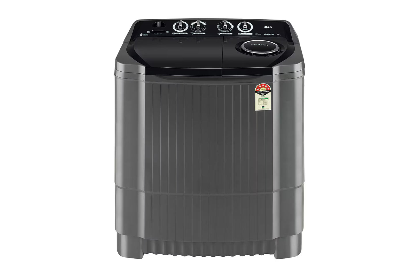 LG 9.5Kg, Semi Automatic Top Load Washing Machine, , Roller Jet Pulsator + Soak, Rat Away, Middle Black