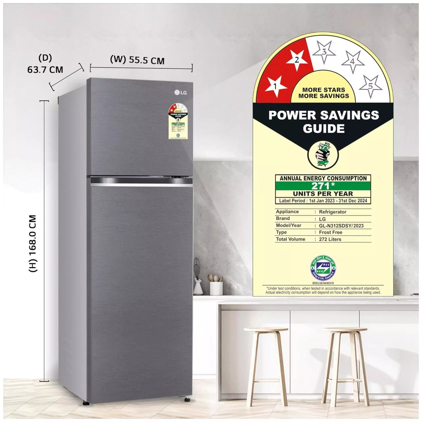 2 star LG 272 L Frost-Free Double Door Refrigerator