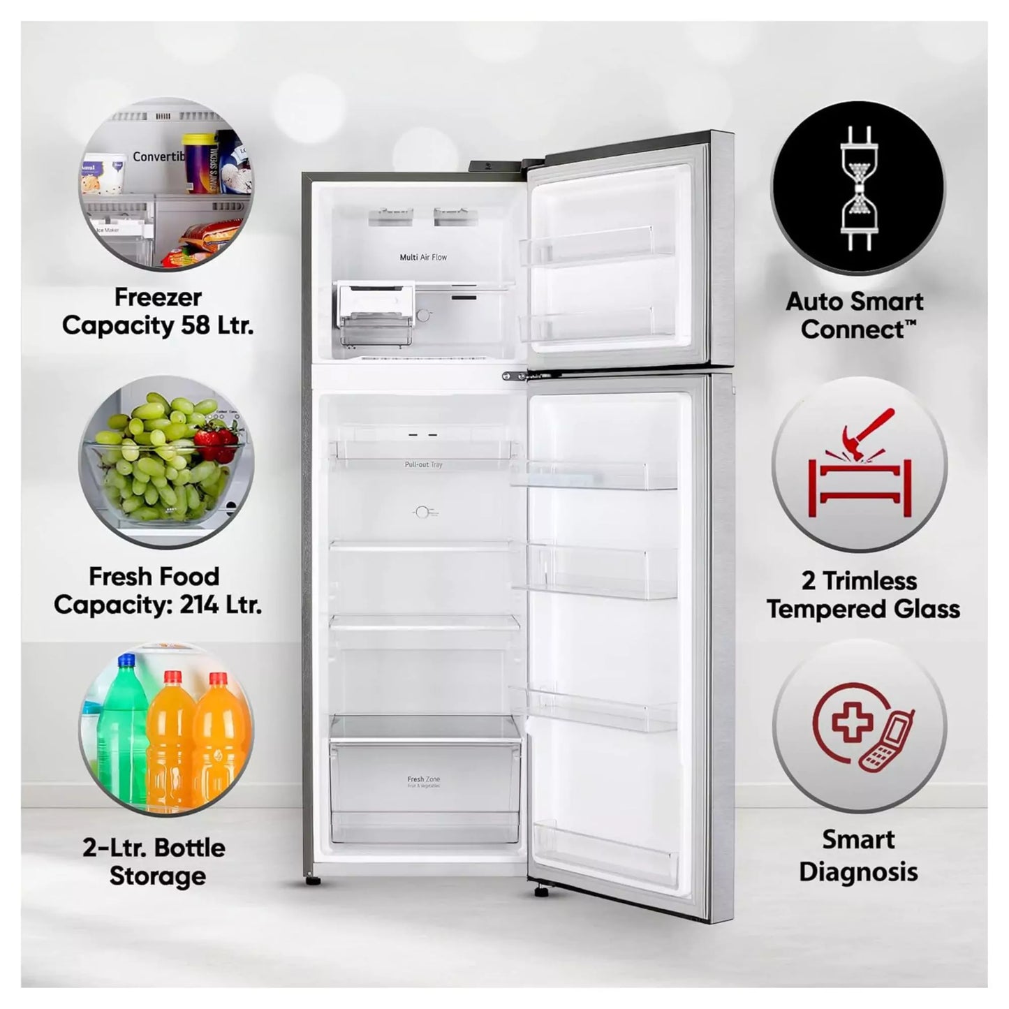 Fresh food capacity: 214L with Lg 272 L 2 star Refrigerator