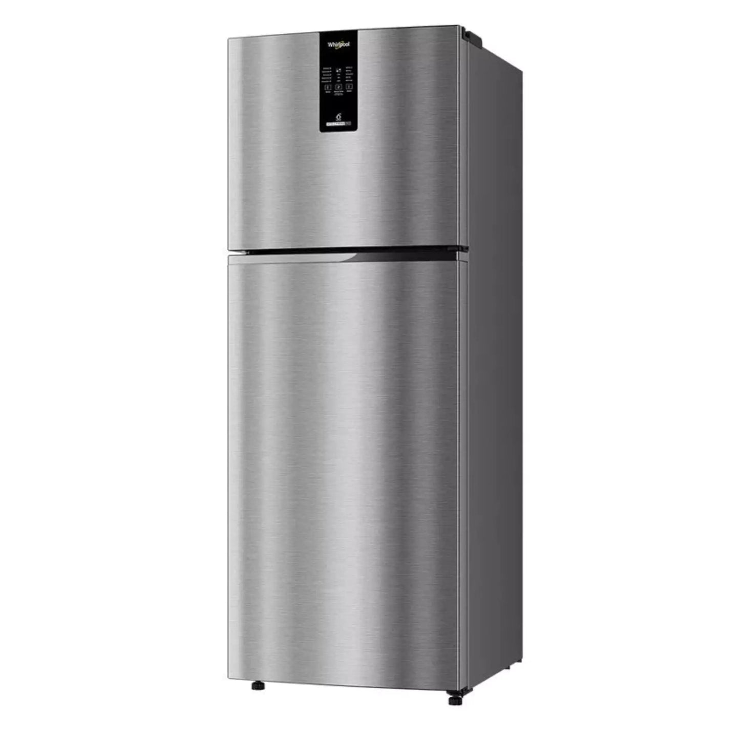 Whirlpool 308 L 2 Star Double Door Refrigerator (ILLUSIA STEEL- 21686) toughened glass end to end shelves can bear up to 240kg of load
