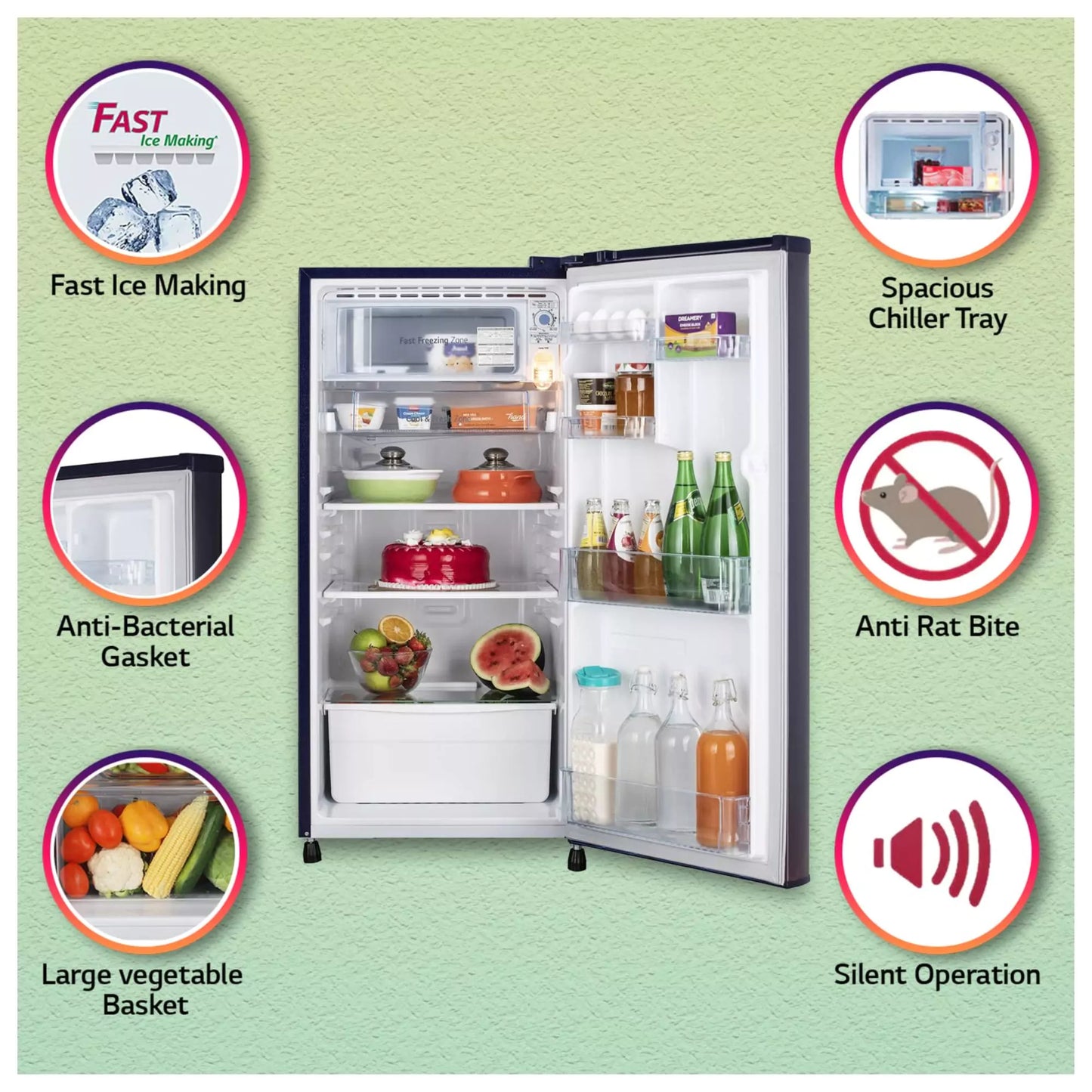 LG 2 Star Capacity 190 liters: Suitable for families with 2 to 3 members and bachelors| Freezer capacity: 22L, Fresh food capacity: 168L