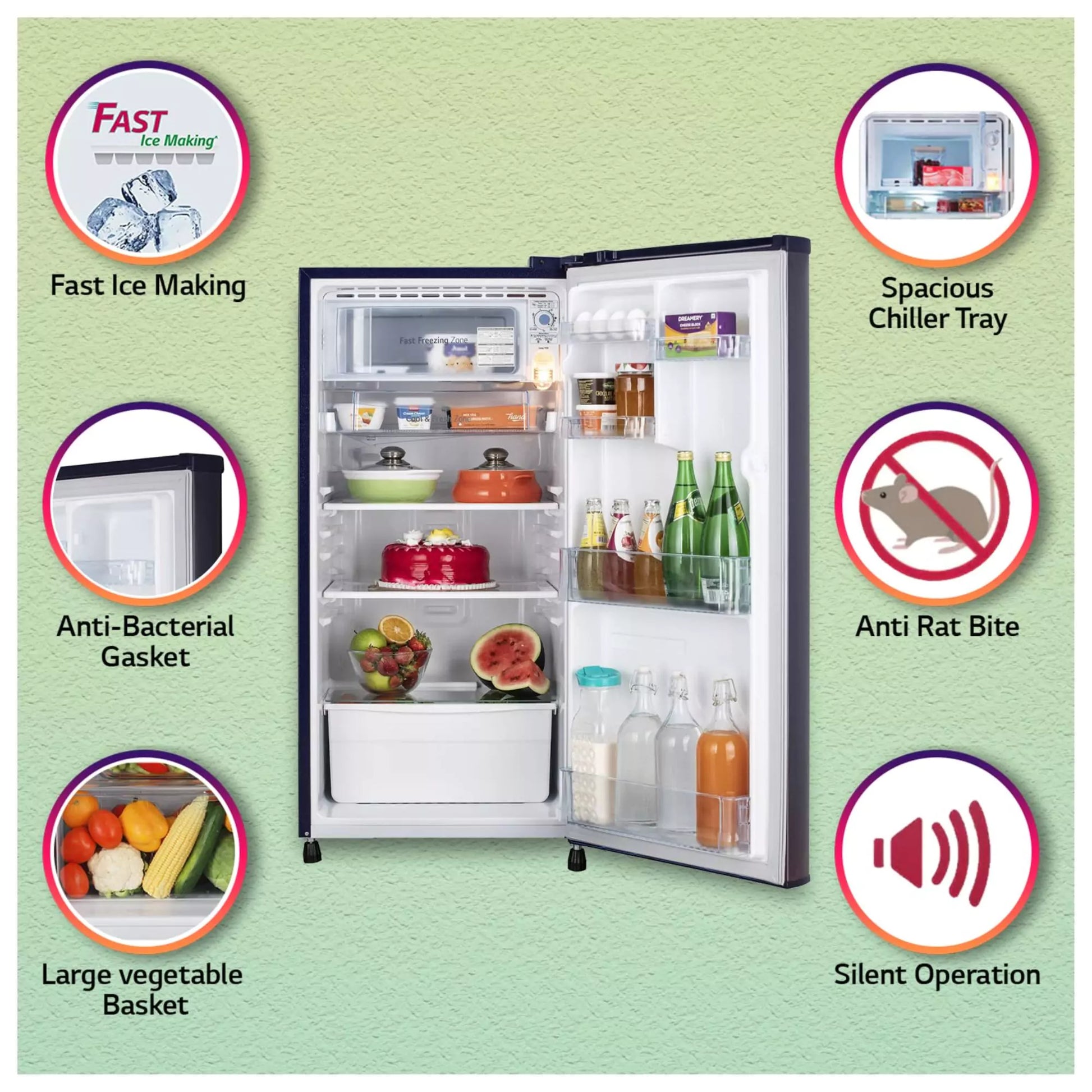 LG 2 Star Capacity 190 liters: Suitable for families with 2 to 3 members and bachelors| Freezer capacity: 22L, Fresh food capacity: 168L