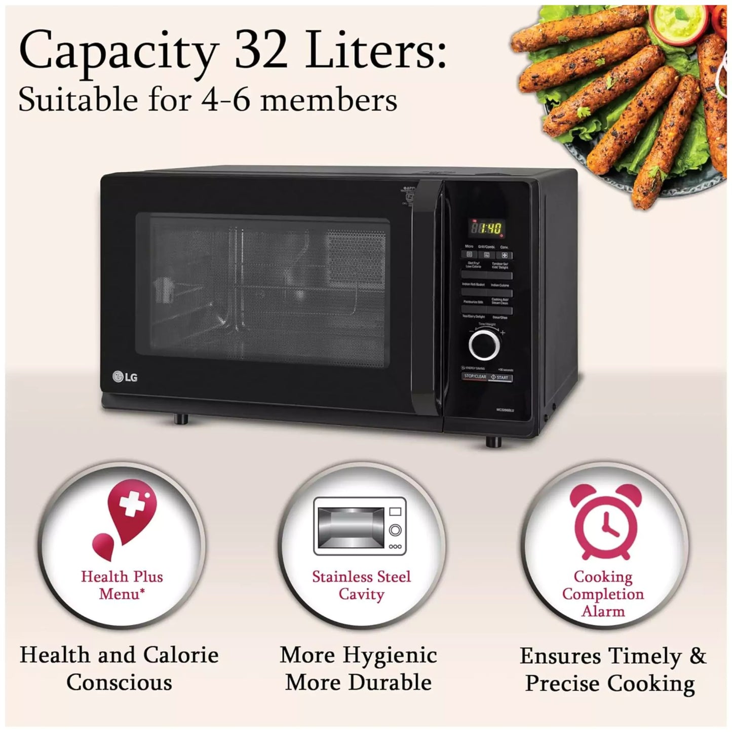 LG 32 L Convection Microwave Oven suitable for 4-6 members
