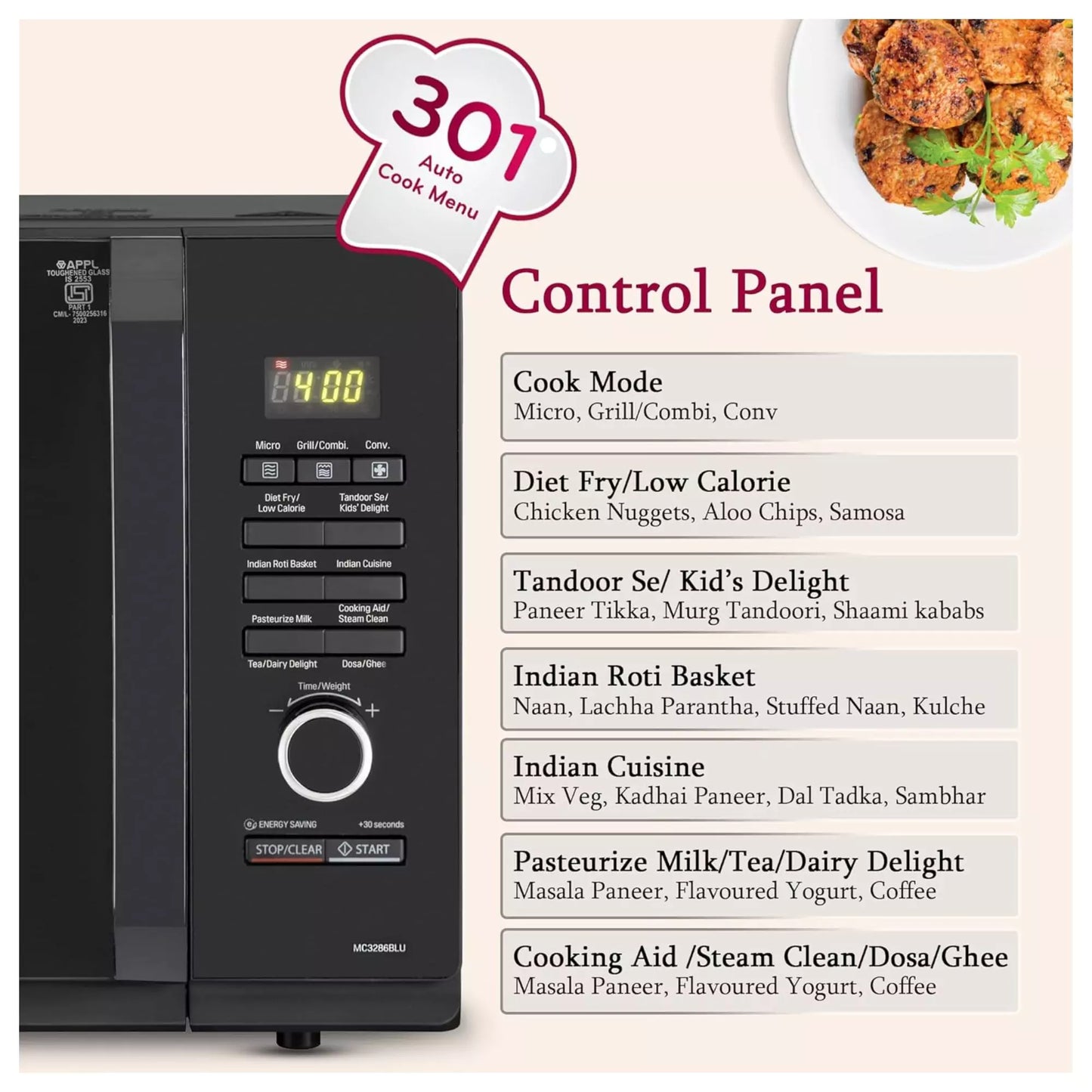 MC3286BLU - 301 auto cook menu