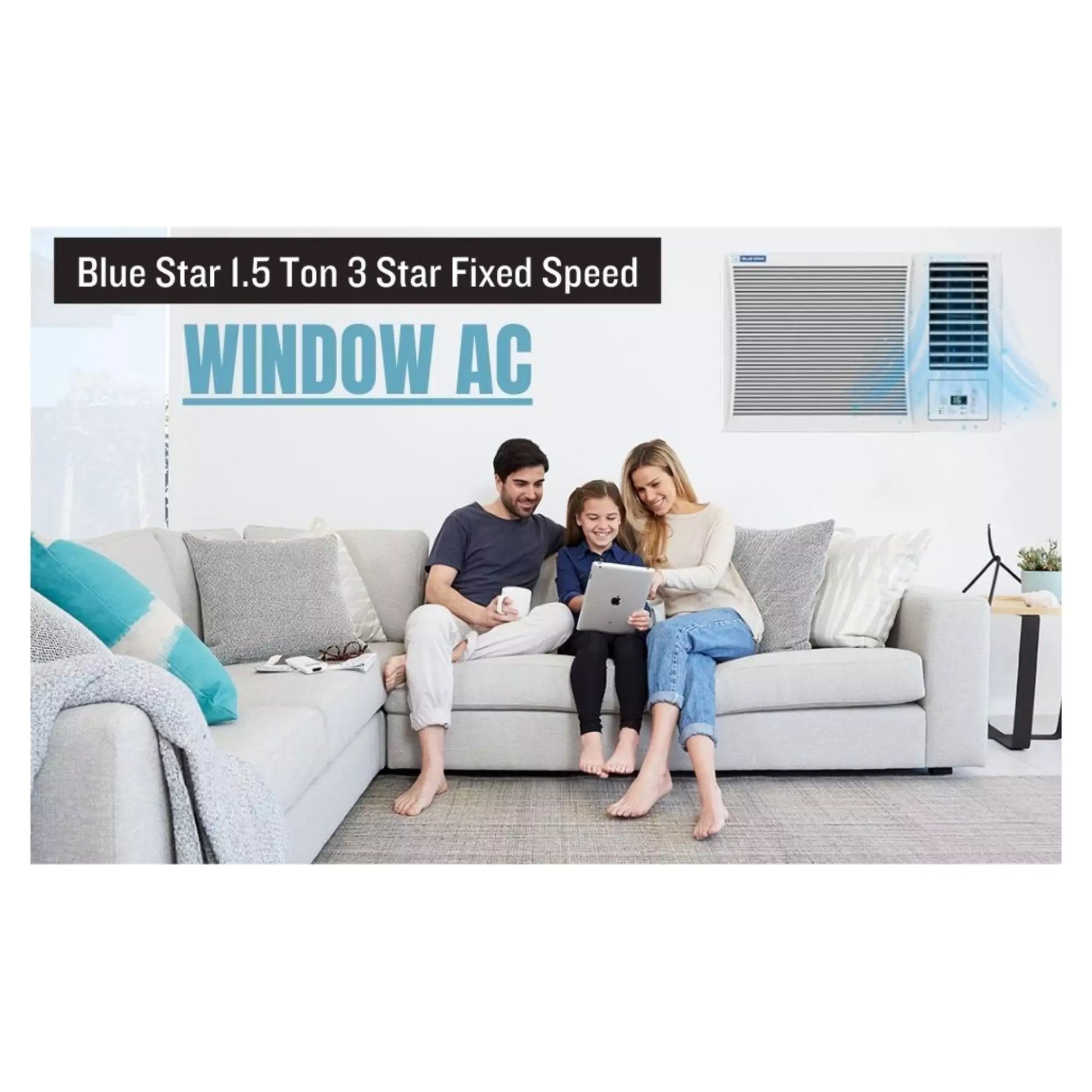 Blue Star 1.5 Ton 3 Star Fixed Speed Window AC  with Comfort Sleep, Modes - (Auto/Cool/ Fan/ Dry), Turbo Cooling, 2D Swing, Air Flow Direction Control