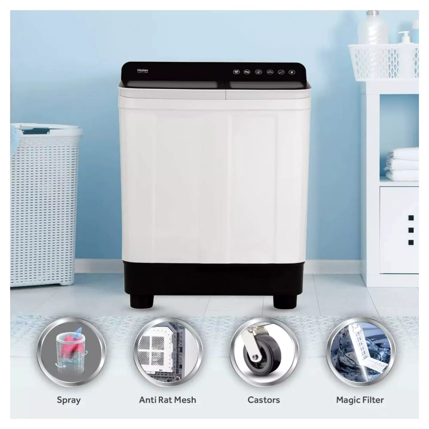 Haier 7.0 KG Semi Automatic Washing Machine (HTW70-178BKN)