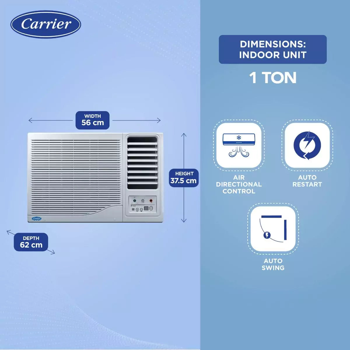 Carrier 1.0 Ton 3 Star Fixed speed Window AC with auto restart