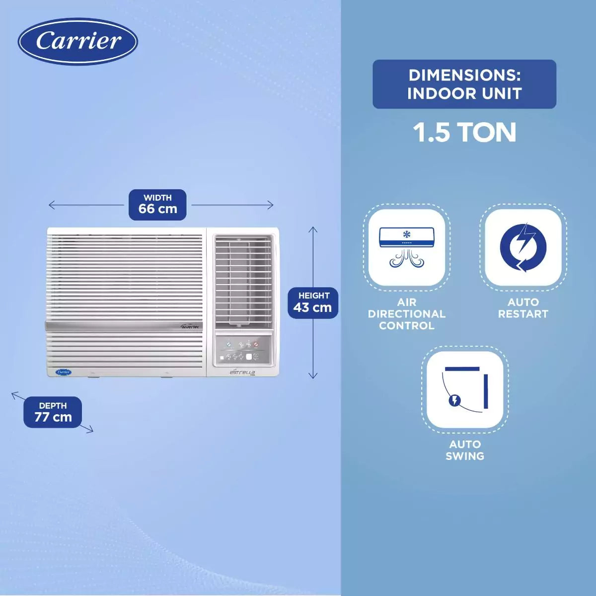 Carrier 1.5 Ton 5 Star Inverter Window AC with auto swing