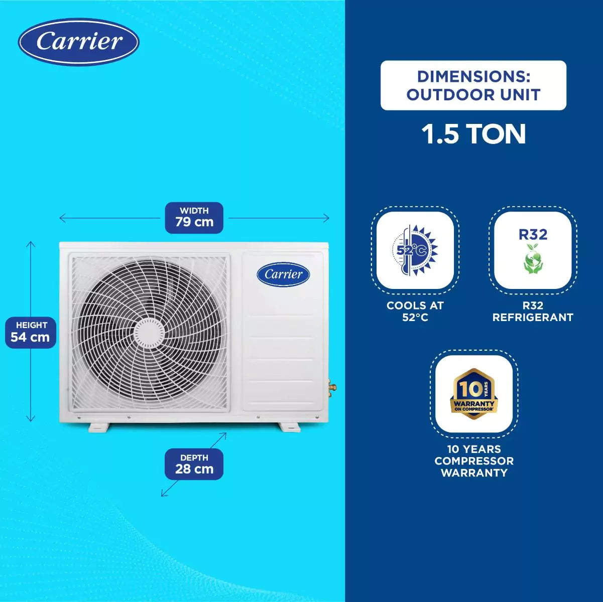 Carrier 1.5 Split AC dimension : Outdoor unit 