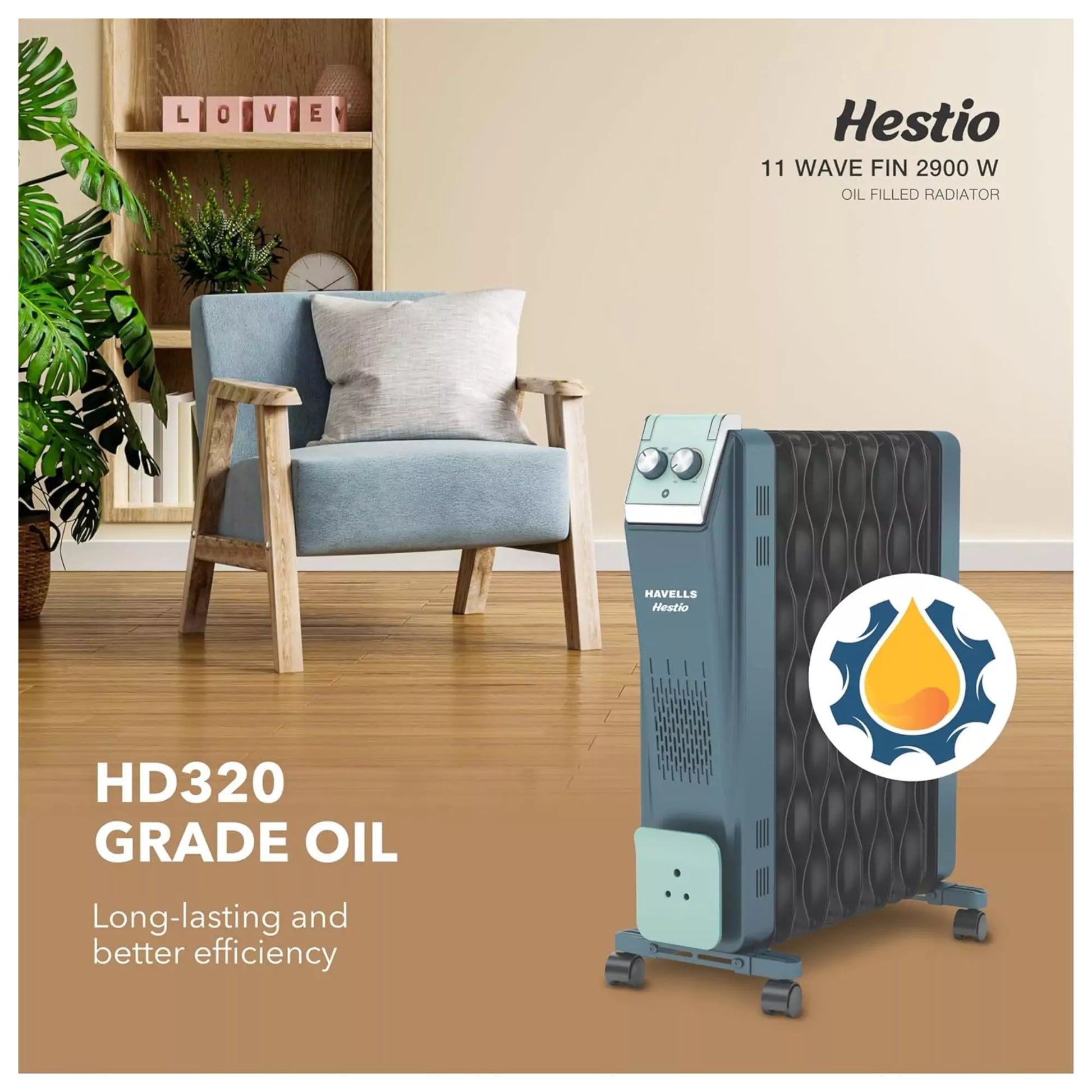 Havells Hestio 11 Wave Fin with HD320 Grade Oil for long-lasting