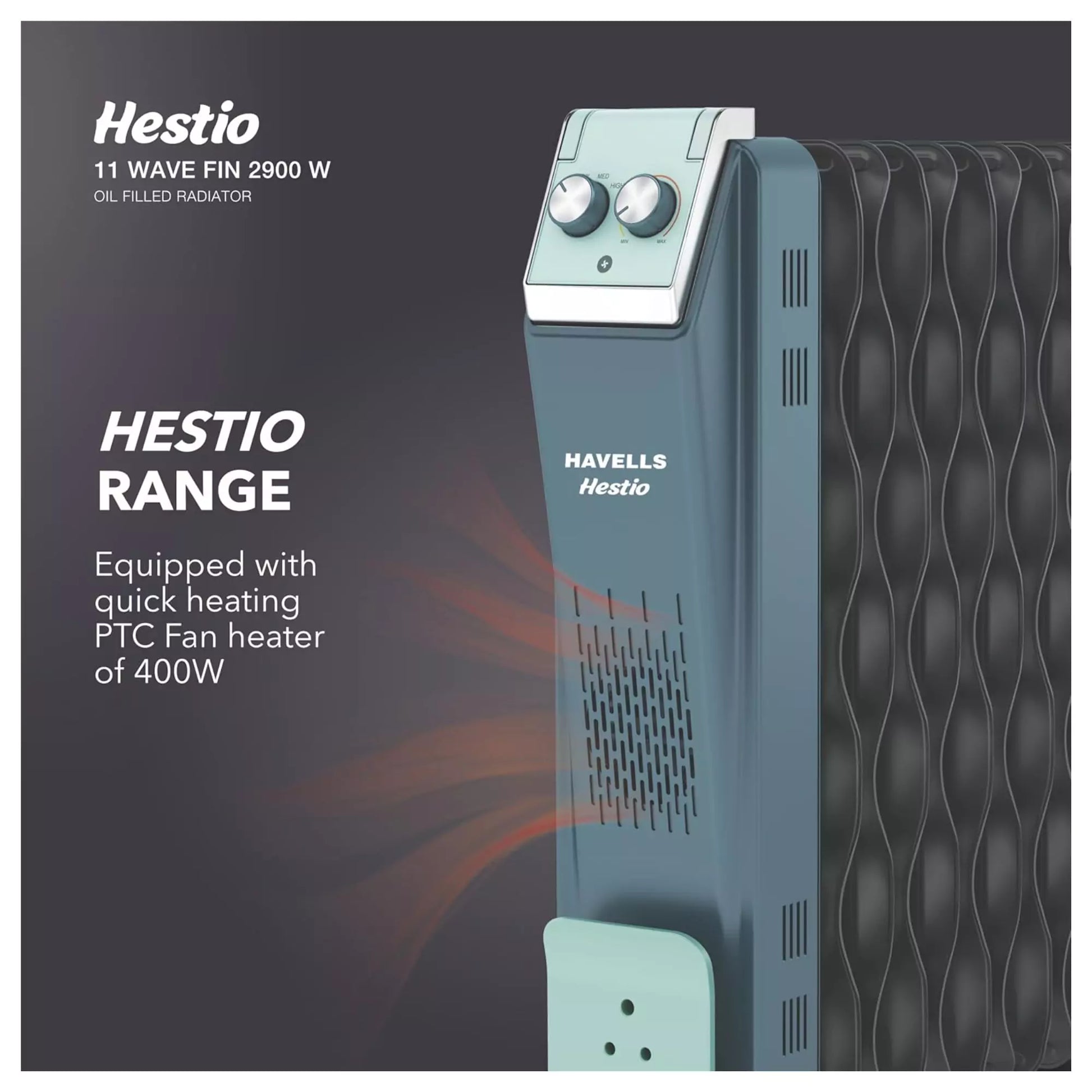 Havells Hestio 11 Wave Fin OFR with Equipped with quick heating PTC Fan Heater of 400W