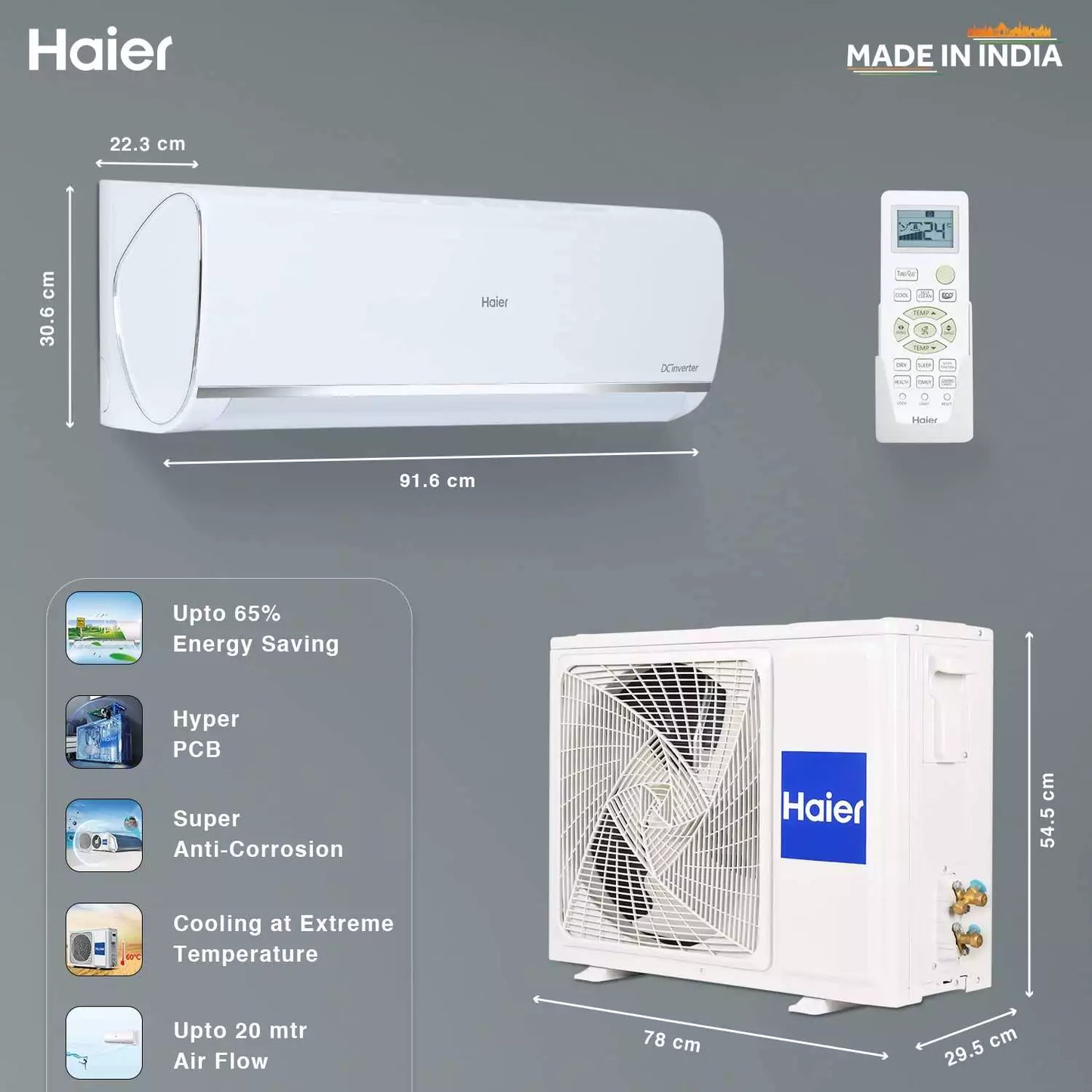 HAIER 3 Star 2 Ton  Inverter Split Air Conditioner (HS24HD-AOW3BN)