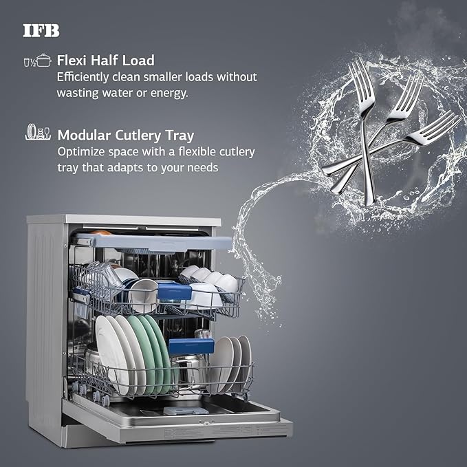 IFB 15 Place Settings with DeepClean® Technology Freestanding Dishwasher (Neptune VX15, Dark Silver, 70° Hot Water Wash with Hygienic Steam Drying, Perfect for Indian Utensils)