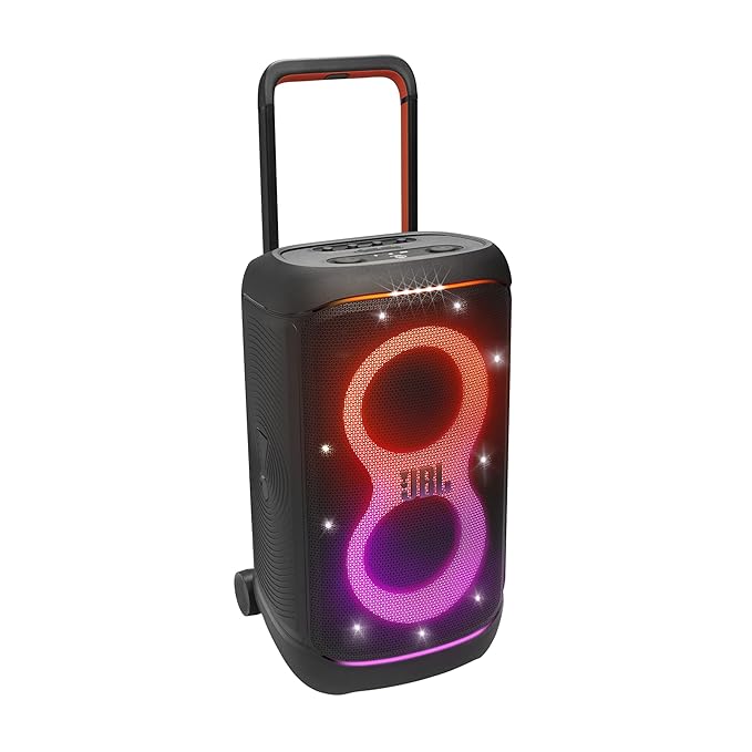 JBL Partybox 520, Wireless Bluetooth Party Speaker, 15 Hour Battery Life, Portable Design, Dynamic Light Show, IPX4, Multi-Speaker Connection, AI Sound Boost, Microphone Input, Black