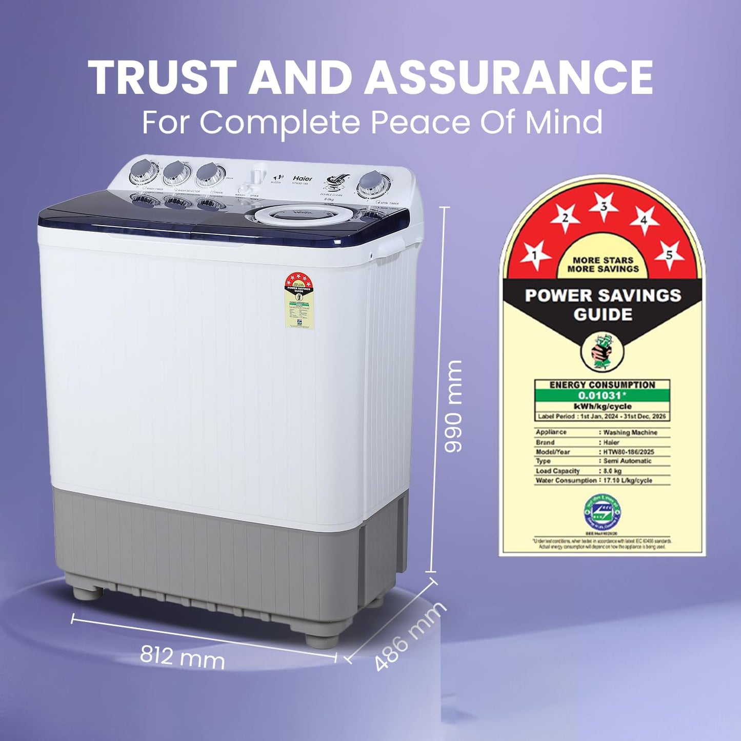 Haier 8 Kg Semi-Automatic Washing Machine (HTW80-186)