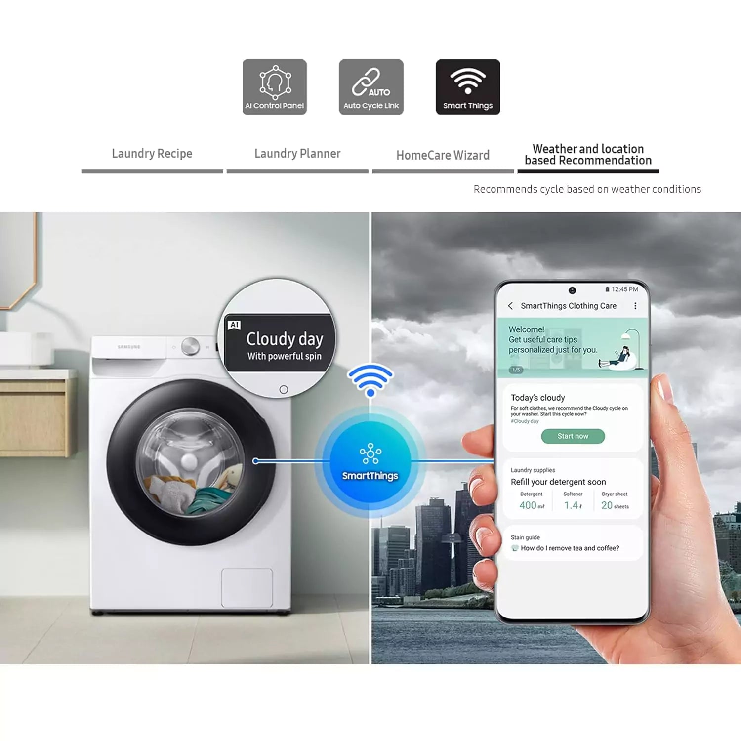 Samsung WW12DG6B24AB 12.0 kg Front Load Washing Machine with AI & SuperSpeed 12 Samsung 12.0 kg Front Load Washing Machine with smartThings