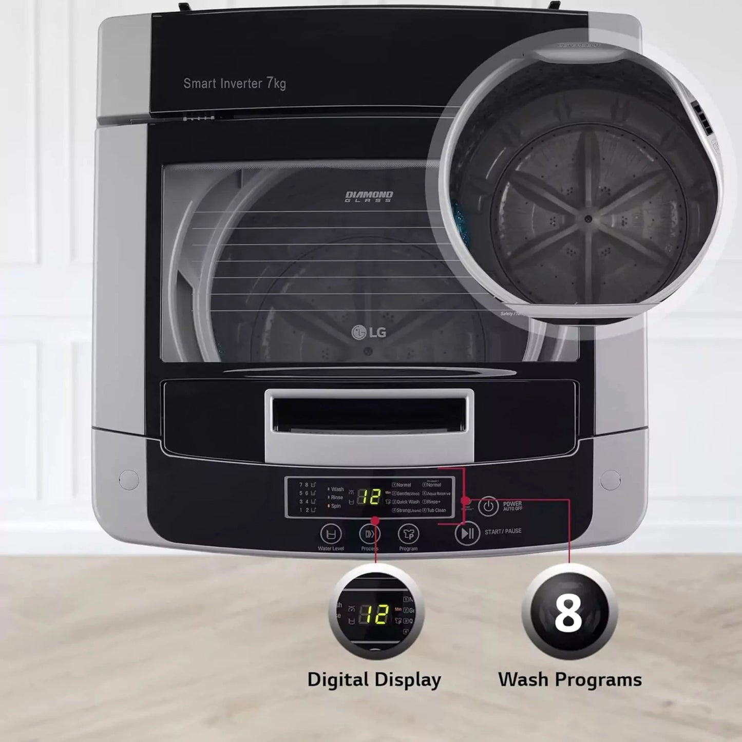 LG 7 Kg 5 Star Fully Automatic Top Loading Washing Machine with digital display 