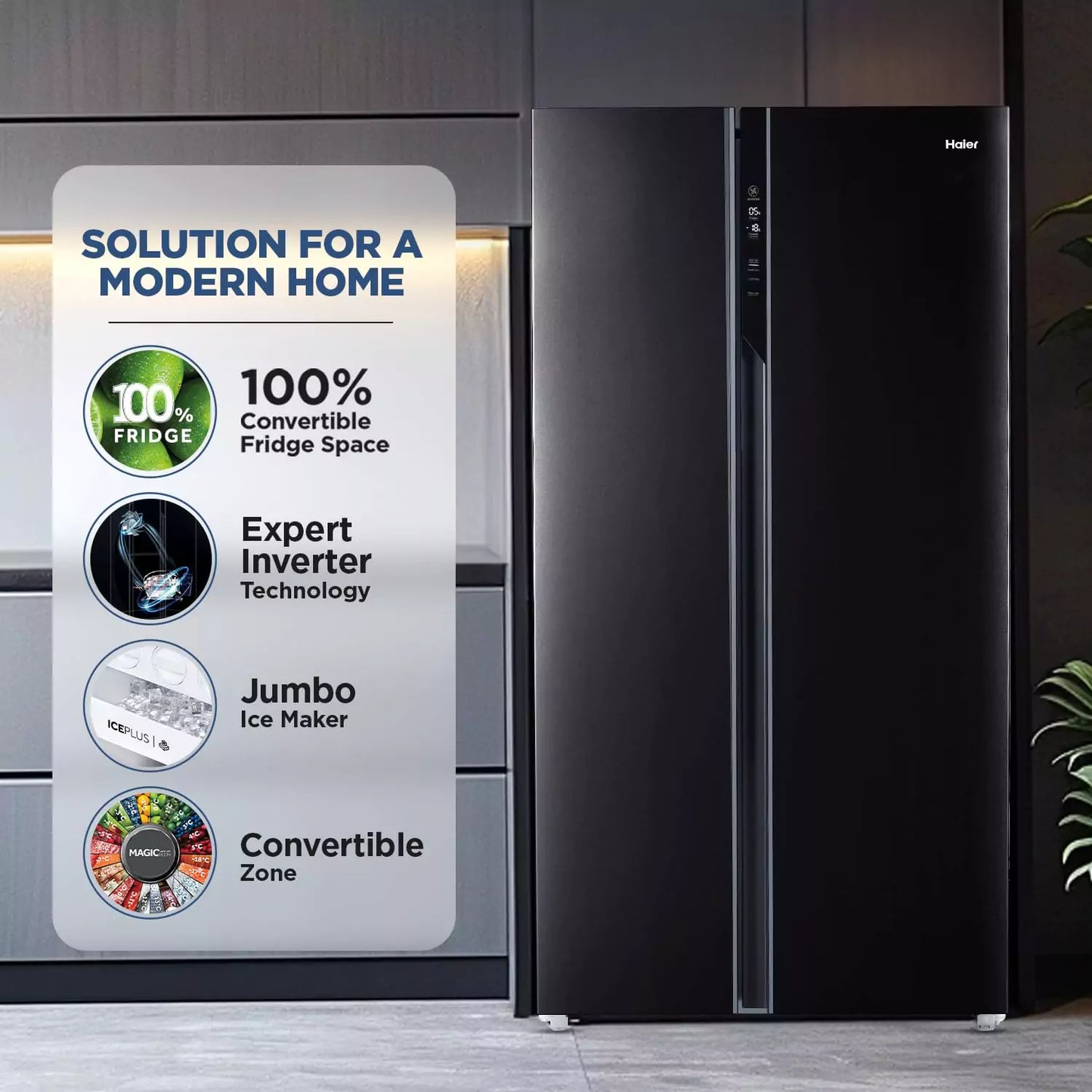 Haier 602L, 3-Star  Side by Side Refrigerator with Expert inverter