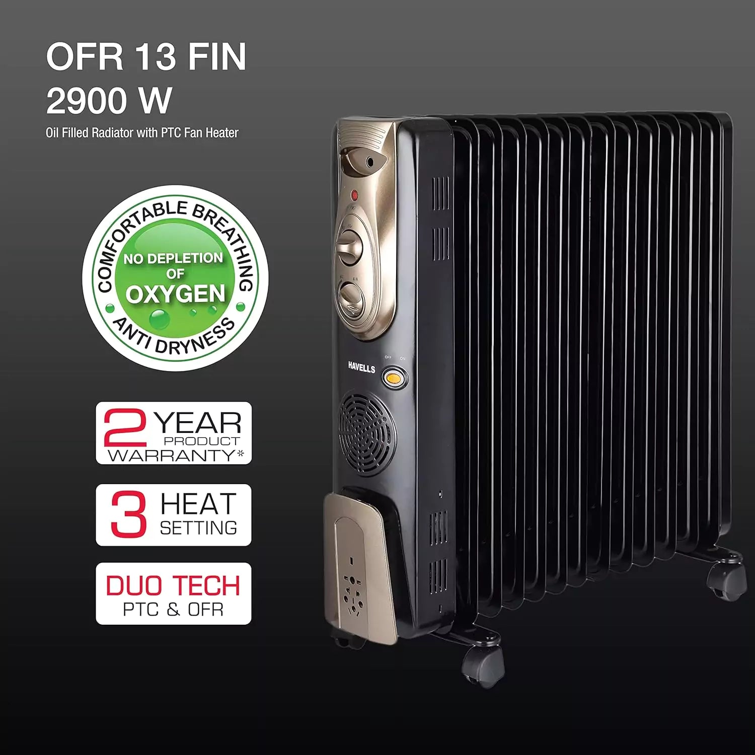 Havells OFR 13 Fin OFR 2900 Watt With Duo Tech