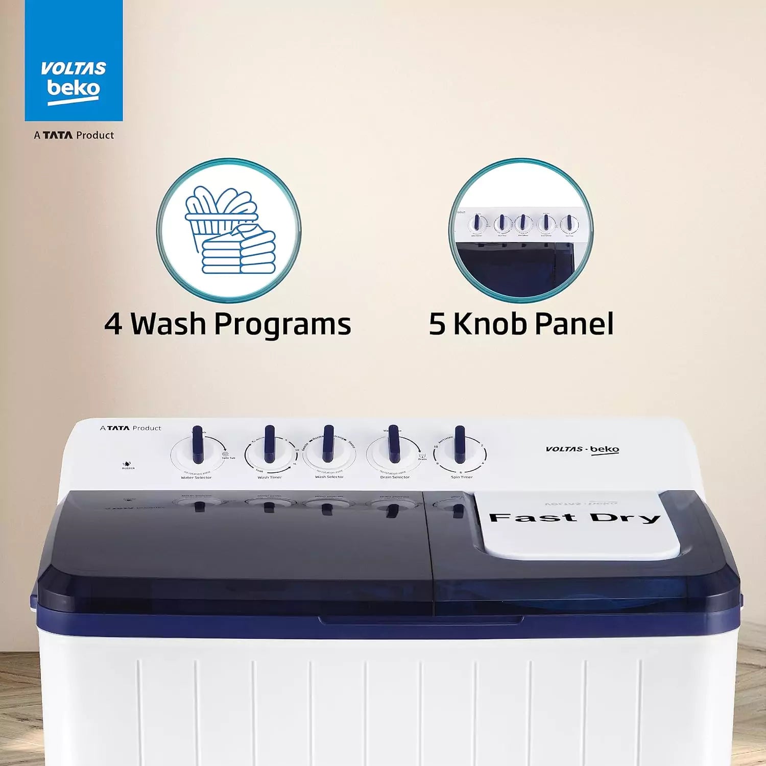 Voltas Beko, 12 Kg 5 Star Semi-Automatic with  4 wash programs