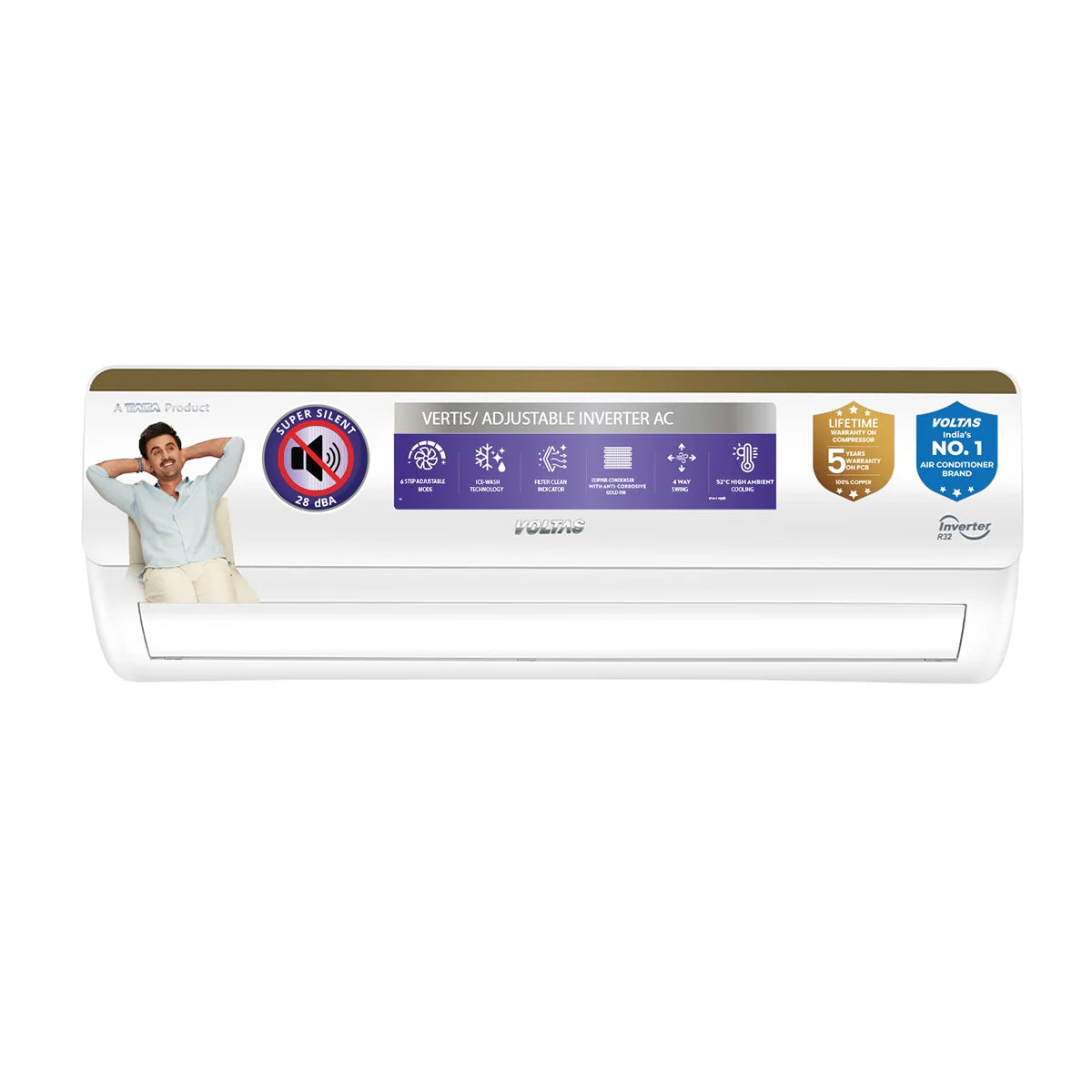 Voltas Split Air Conditioner, 1 Ton, 3 Star - 123INV Vertis Elite Gold