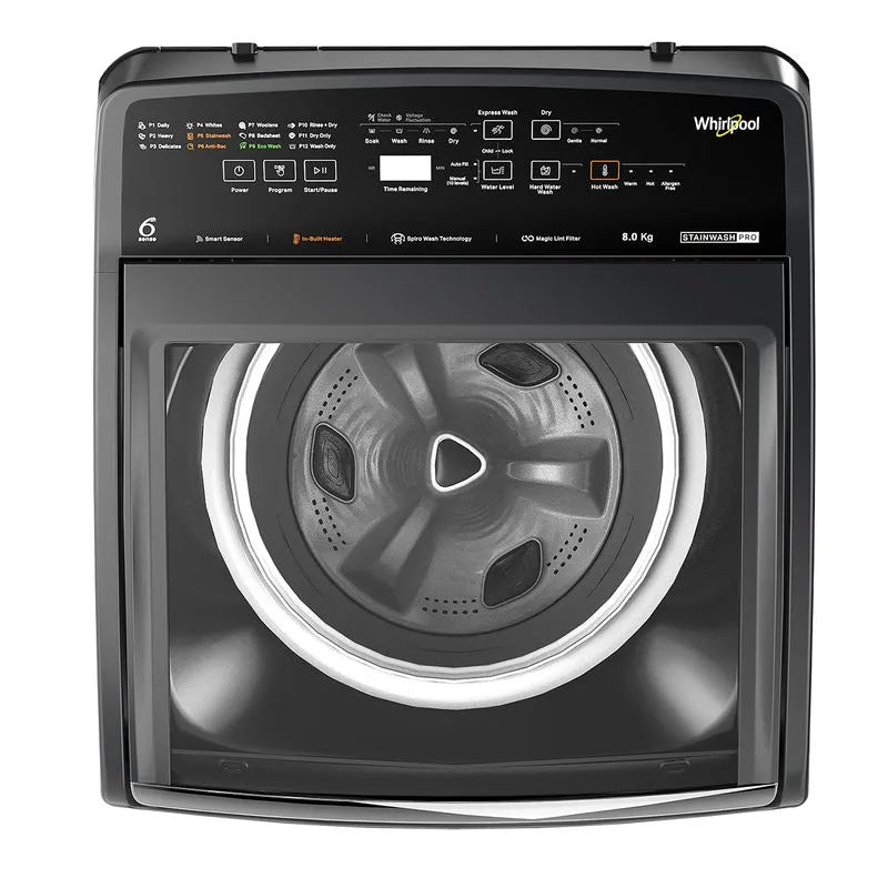 Whirlpool Stainwash Pro H 8.0 Grey (Model 31635) is an 8 kg fully automatic top-load washing machine equipped with a built-in heater.