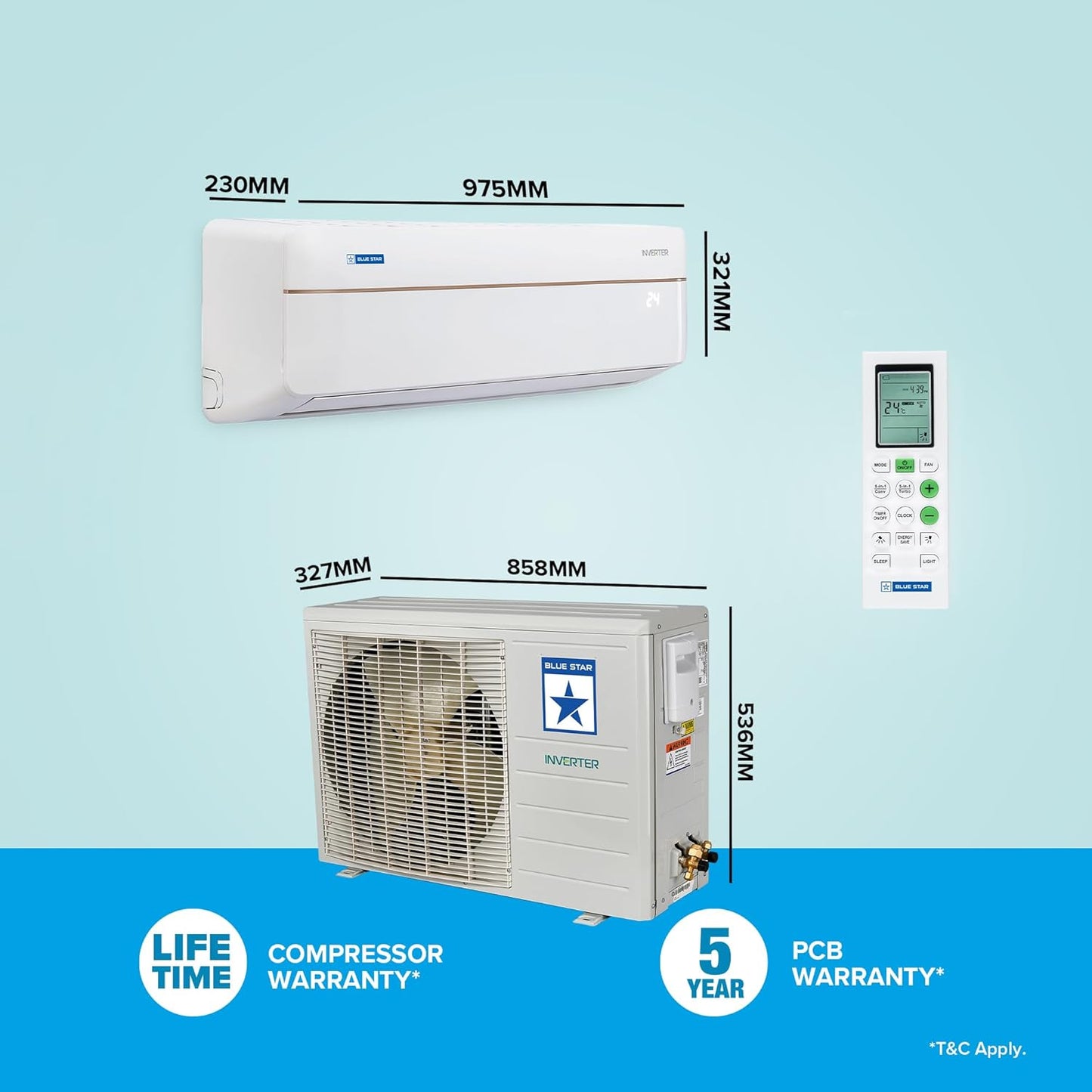 Blue Star 1.5 Ton 3 Star Wi-Fi Inverter Smart Split AC (Copper, 5 in 1 Convertible Cooling, 4-Way Swing, Turbo Cool, Voice Command, IC318VNUS, White)