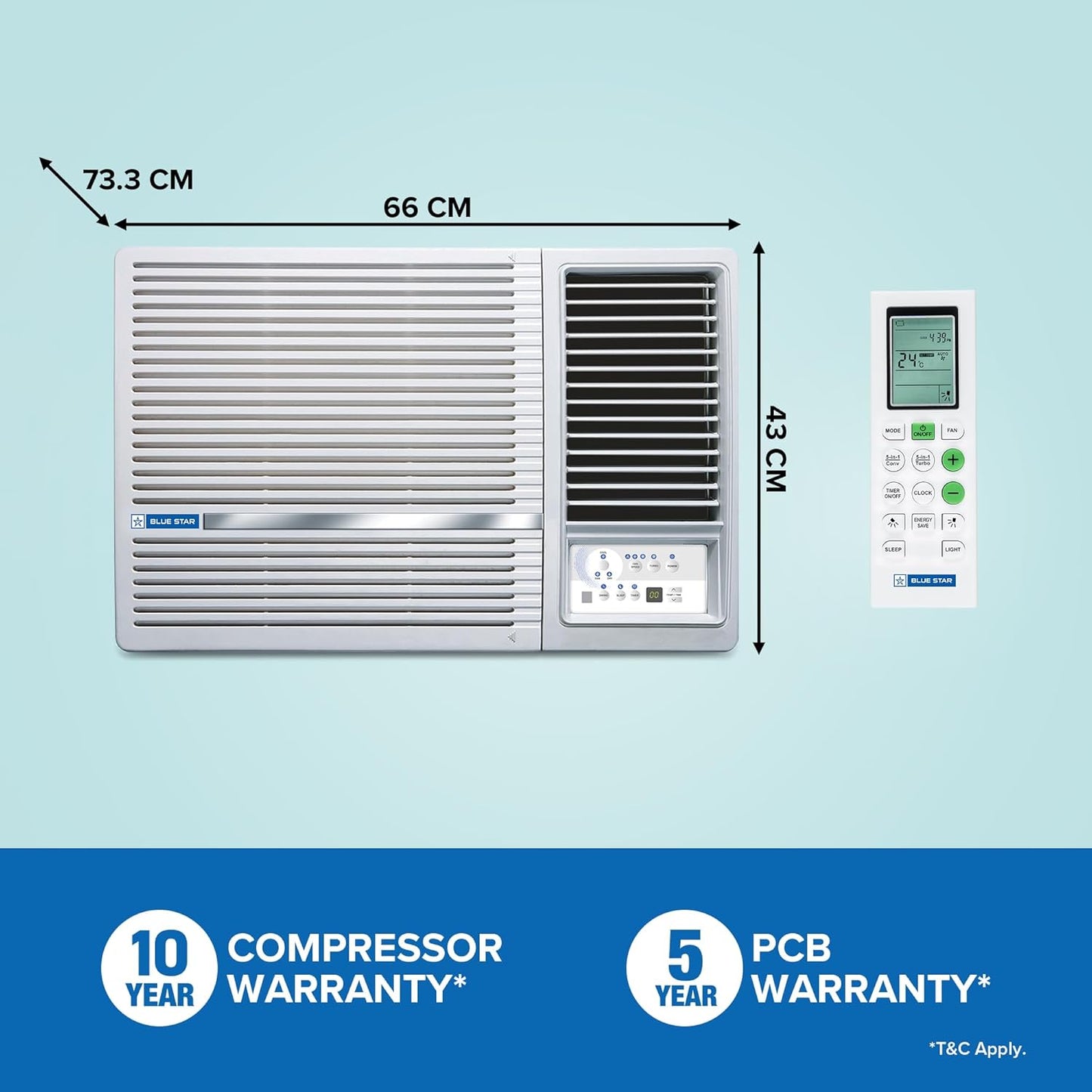Blue Star WIA518LXU highly efficient 1.5 Ton 5-Star Inverter Window Air Conditioner.