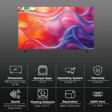 H-QLED P7 Pro Series 139cm(55) 4K AI Smart Google TV With Gemini |Dolby Vision. Atmos 55P7 Pro