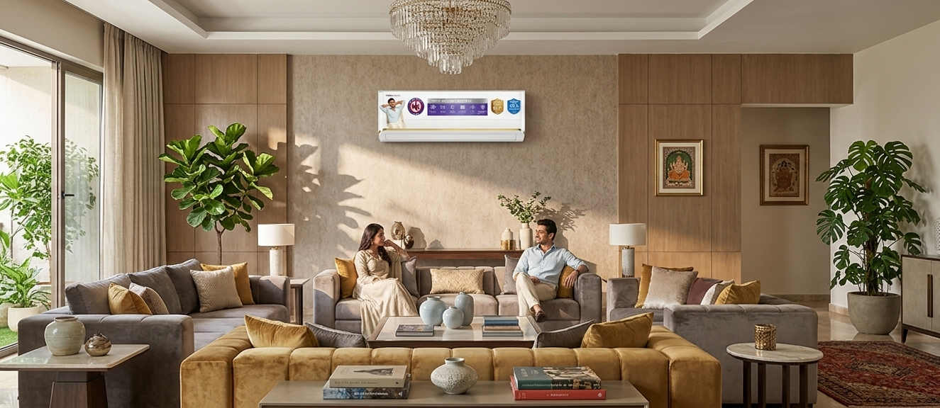 Voltas 1.5 ton 3 Star, New star rated, Inverter Split AC (Copper, Convertible 6-in-1 cooling modes, Ai Enabled, 4-way Swing, Sleep Mode, Auto Clean (183INV VERTIS AI ZEST GOLD, White)