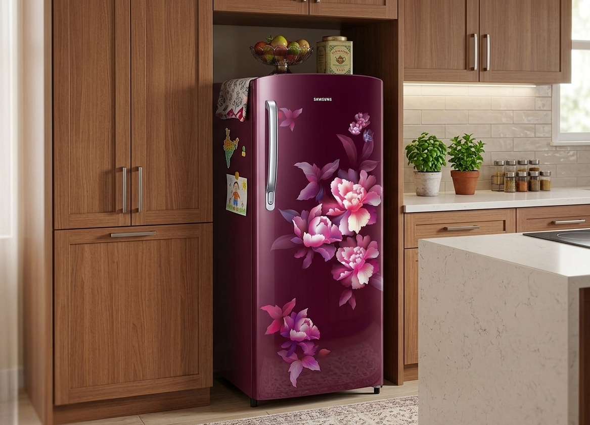 Samsung RR20H2712HN 183-litre Direct Cool Single Door Refrigerator featuring a Digital Inverter Compressor and a 2-star energy efficiency rating..