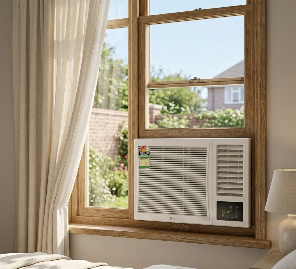 LG 1.5 Ton 3 Star, New star rated, Fix Speed Window AC (Copper Coil, Turbo Mode, Memory Restart,HD Filter, Quick and Uniform Cooling, AW-C18WUXA, White)