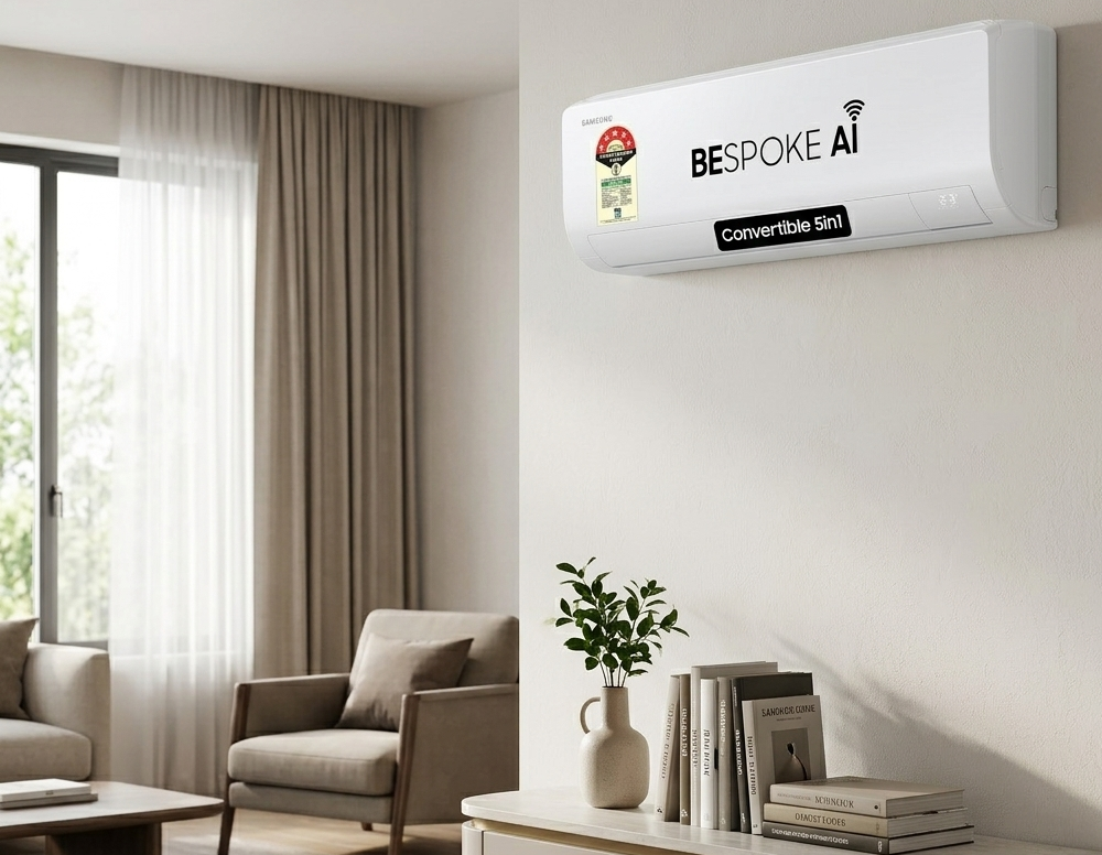 Samsung 1.5 Ton 5 Star AI Inverter Smart Split AC (WiFi, Energy Saving, Voice Control, Powerful Cooling, Copper, Digital Inverter, 4 Way swing, 5 Step Convertible, BESPOKE AI AR50F19D15HNNA)