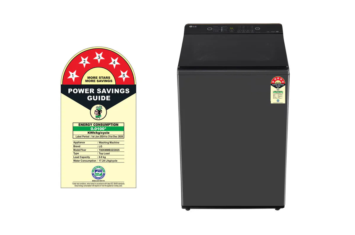 LG 8Kg Top Load Washing Machine, Hard Water Wash, Middle Black, 5 Star T80KMMB3Z