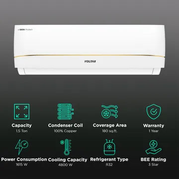 Voltas Split Air Conditioner, 1.5 Ton, 3 Star - 183INV Vertis Zenith Gold