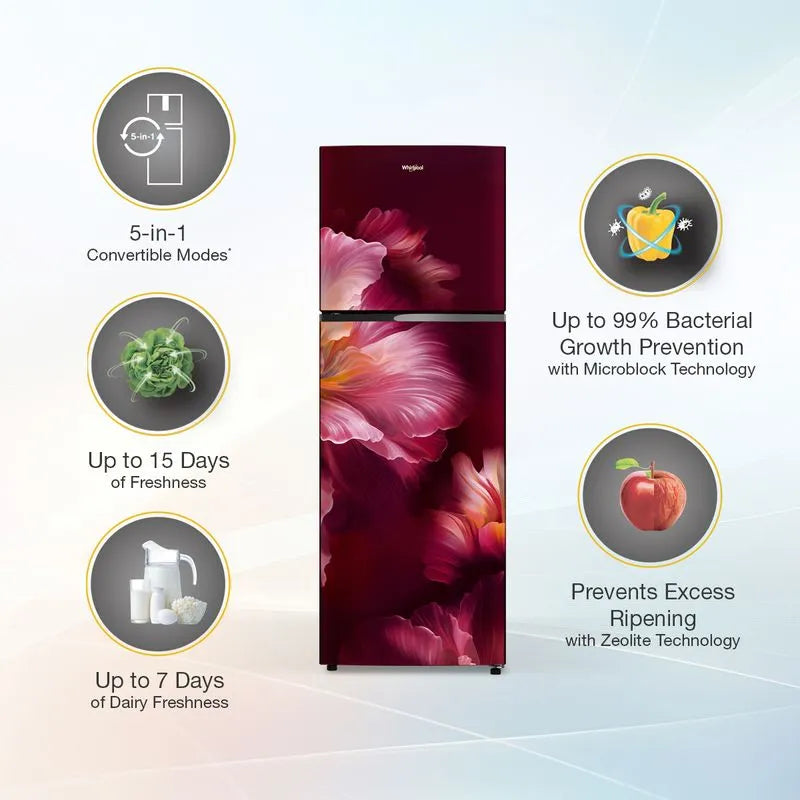 Whirlpool 235L 2 Star Frost-Free Double Door Refrigerator (NEO SP278 PRM Wine Velvet, Model 22318)
